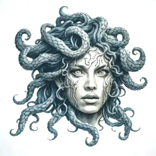 Medusa With Blue Open Eyes Looking