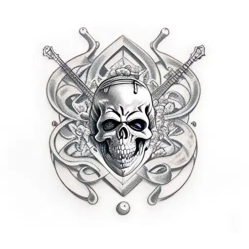 Guitar With Skeletor And Alemannic Symbols