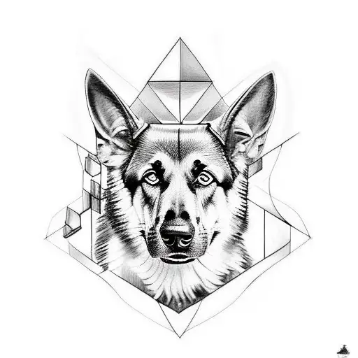 German Shepherd Attacking And Half Of It Being Geometric