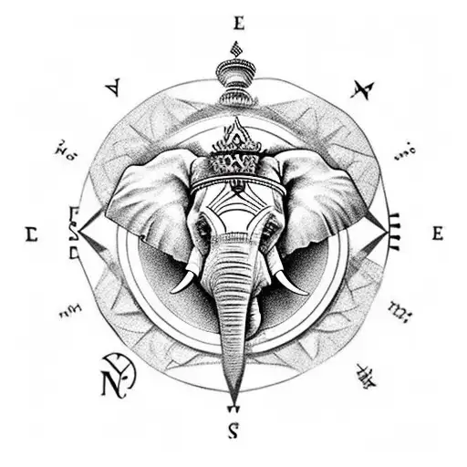 An Elephant With A Crown On Its Head And A Compass Image Above It In The Form Of A Symbol