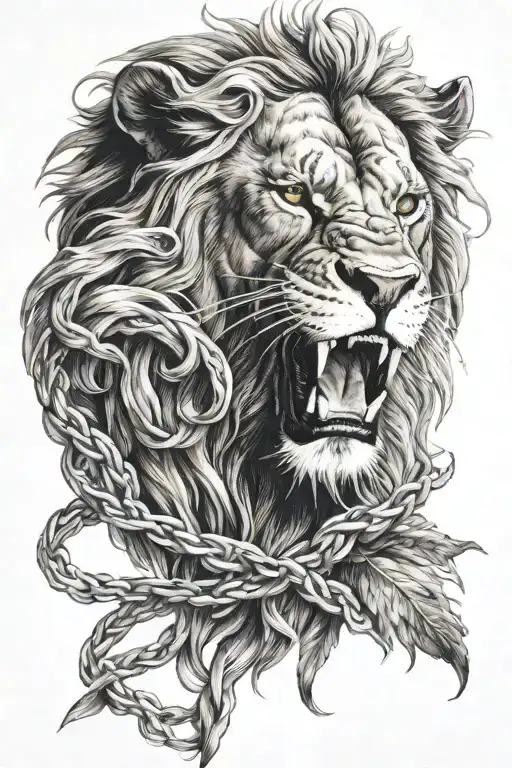 Growling Lion With Cross Intertwined