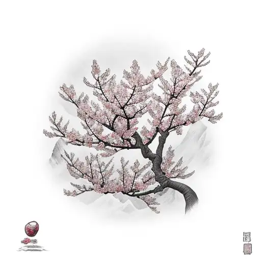 Cherry Blossom With Mountain