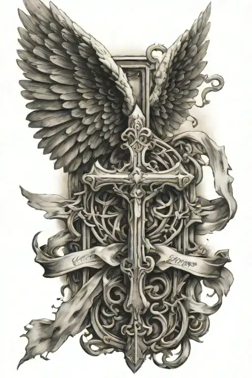 One Relestic Angel Wing And A Cross In The Middle