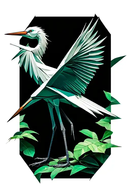 Origami Of A Crane With Oxidized Green Tones
