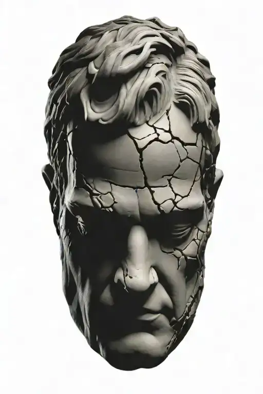 Realistic Tattoo Of The David Statue Head Bust Cracked