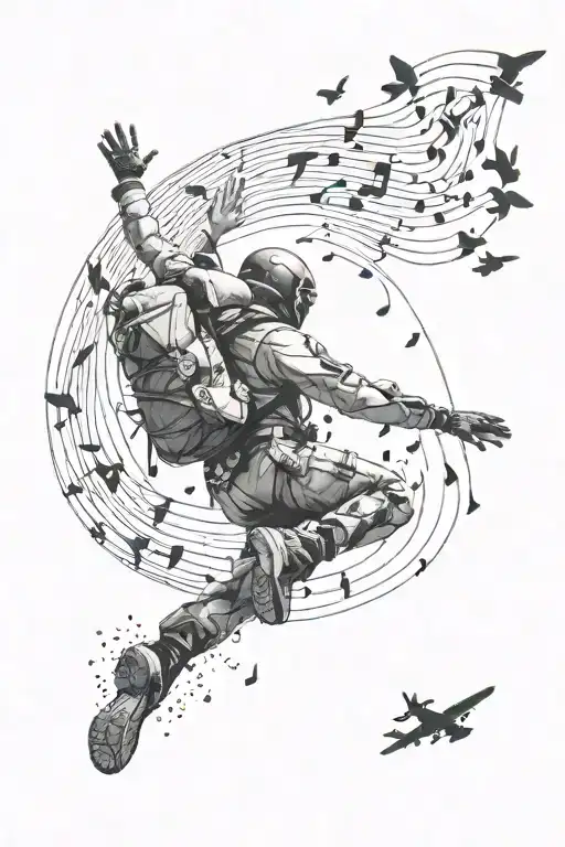 An Abstract Representation Of A Skydiver In Free Fall With Musical Notes Floating Around