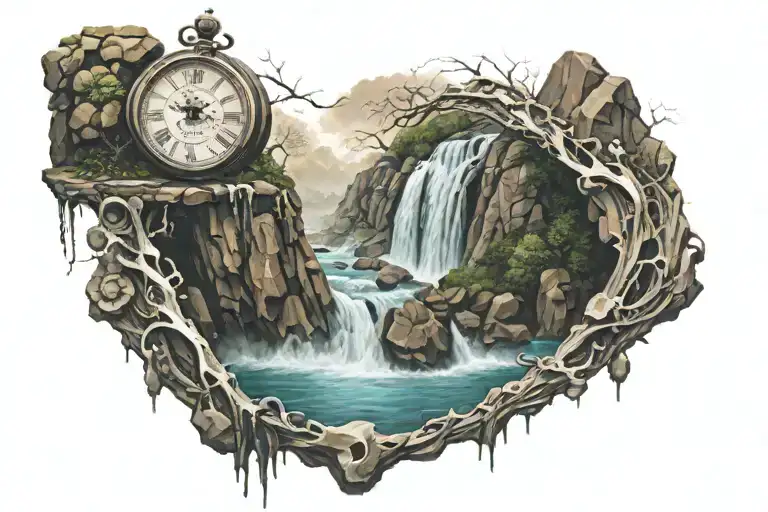 Waterfall Flowing Into Clock And Numbers Flowing Throughout The Water