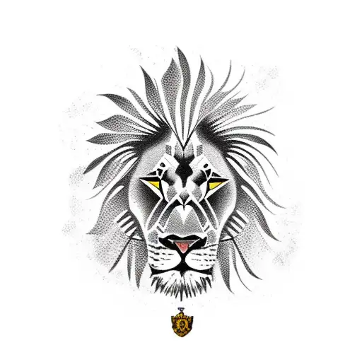 A Lion With Jamician Flag And Antigan Flag With Palm Trees With Intricate Detailing