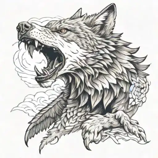 A Wolf Growling An Eagle Flying Away