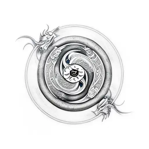 A Small Design For A Tatto Mixing The Ying-yang Symbol And Dragon