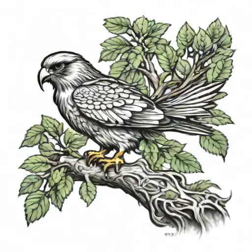 Polish Falcon Perched On Celtic Tree Of Life