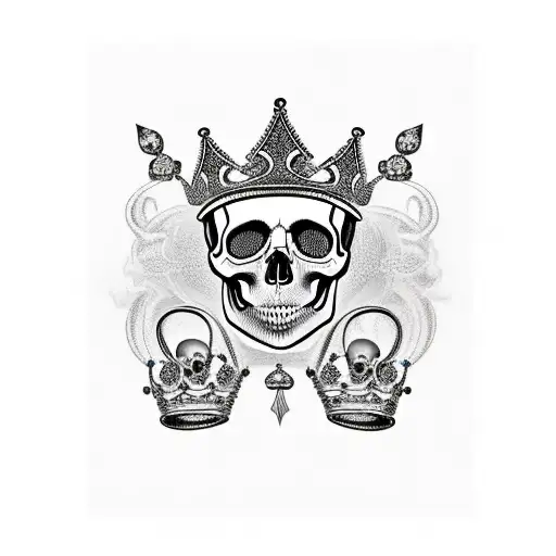 Skull With Crown And Two Queens Around It