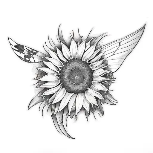 Butterfly And Sunflower And Feather