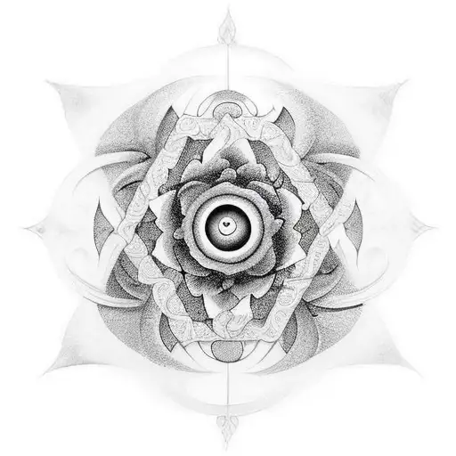 A Combination Of Nature And A Yin And Yang Symbol In Blackwork Style