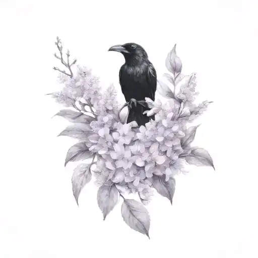 Crow With Lilacs
