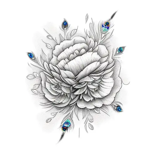 Peacock With Peonies