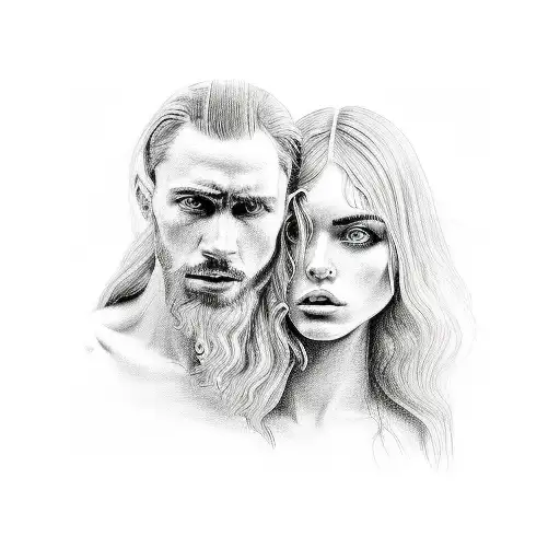 A Black And White Drawing Of A Man And Woman