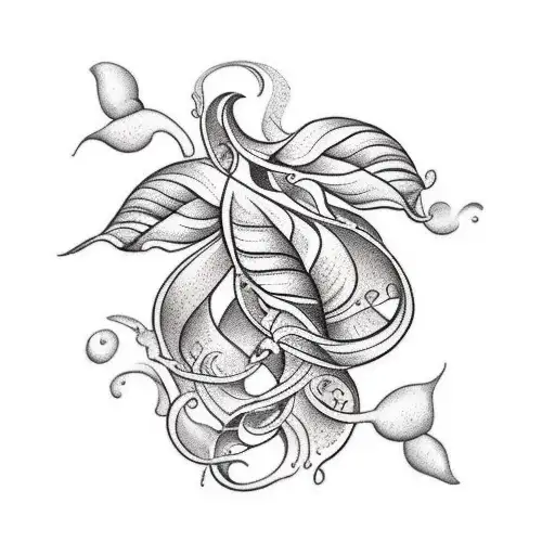 A Traditional-style Tattoo Featuring A Philodendron Vine Intertwined With Seashells And Ocean Waves