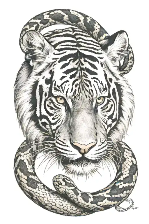 Tiger Head With Snake Around It Luminous Points Of Small