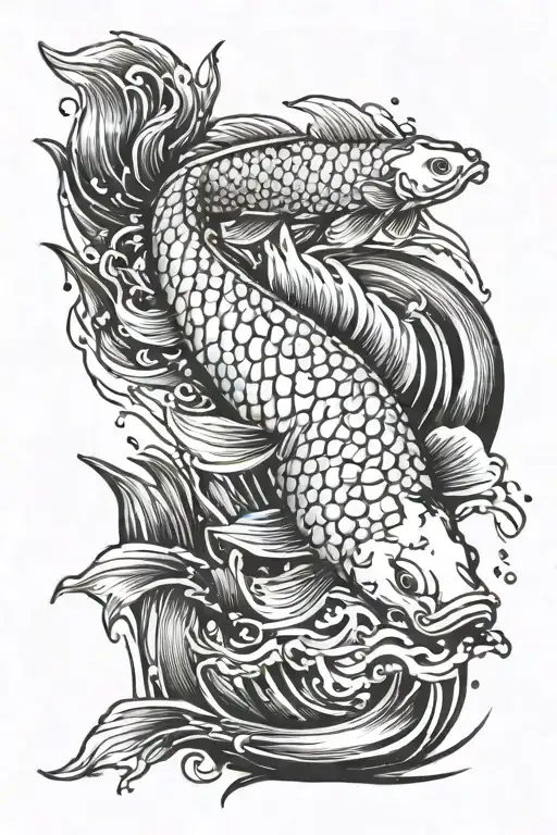 Carpe Koi Fish Swimming Upstream Lotis