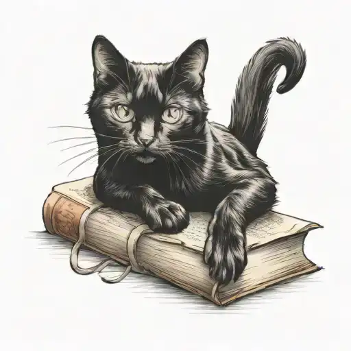 Black Cat Sat On A Thick Book