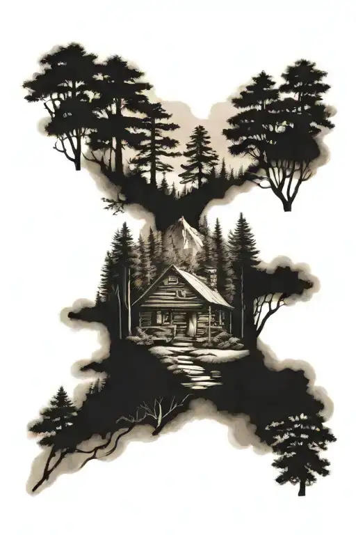 Forest Landscape Small Cabin Nestled