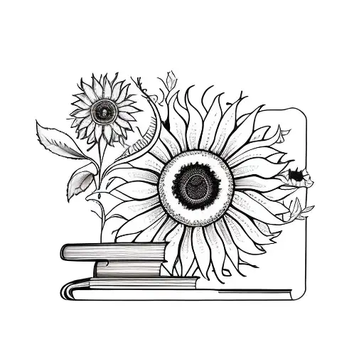 Sunflower And Poppy Flower With Books