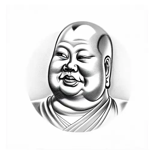 Smiling Fat Buddha Side View Black And White