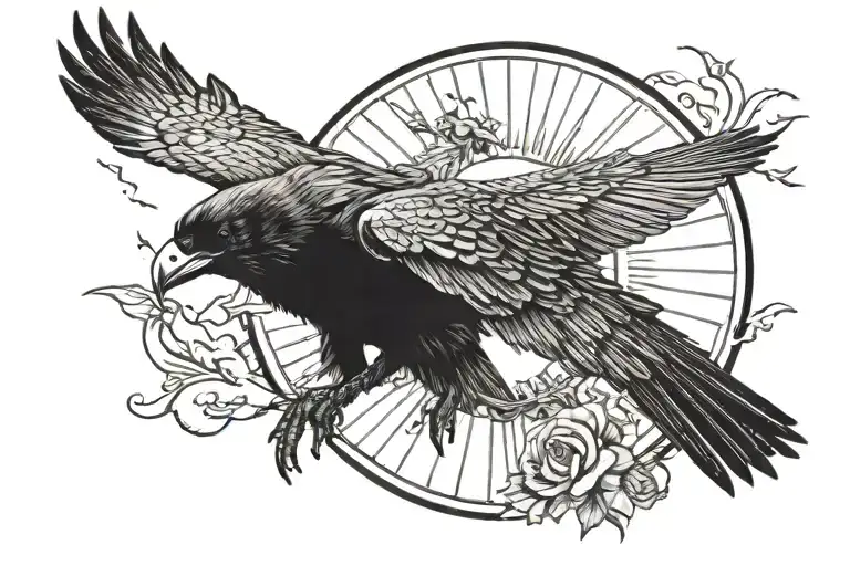 Austin Texas Raven Flying Towards The Sun