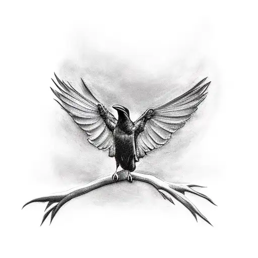 Raven Sitting On A Branch