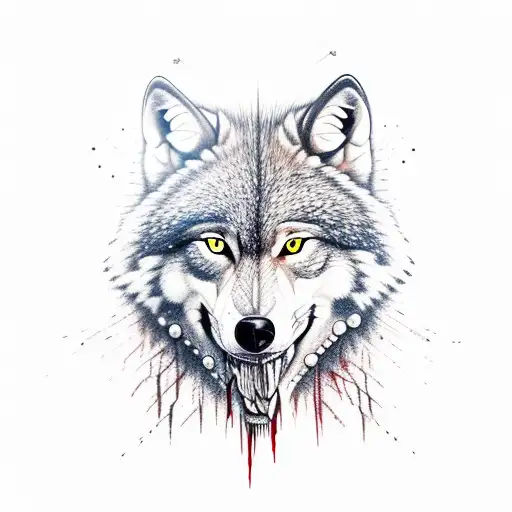 Alpha Wolf With Scars And Blood Dripping From Its Mouth