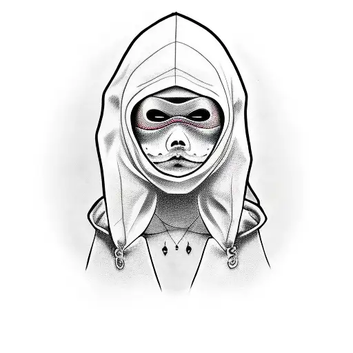 Girl Wth Hood And Zero Eyes And Mask Representing Fear No See No Hear No Evil
