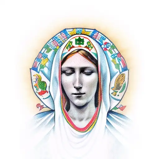 Virgin Mary Wearing Mexico Flag As Gown