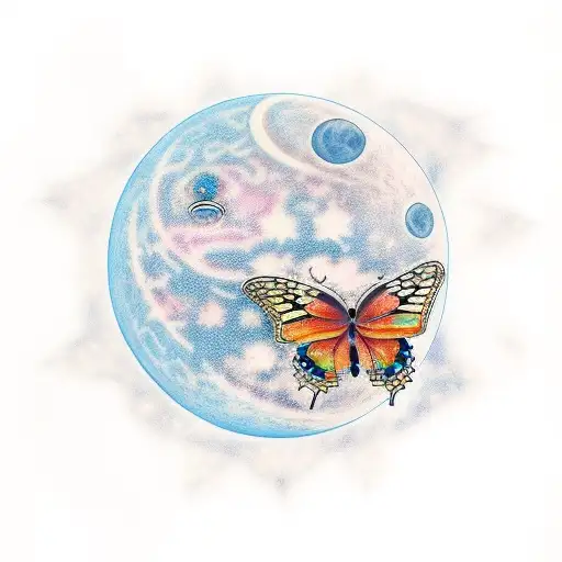 Cresent Moon With The Nothern Stars And Two Butterflies