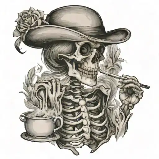 Female Skeleton Smoking A Cigarette