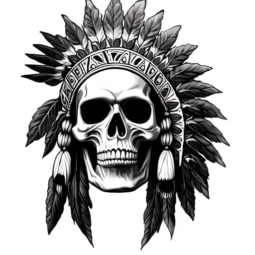 Mexican Skull With Indian Headdress