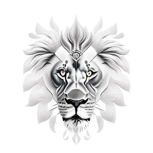 Lion Heads Looking At Each Other