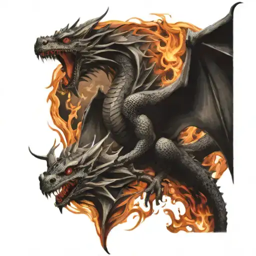 Flames And Dragon Flying