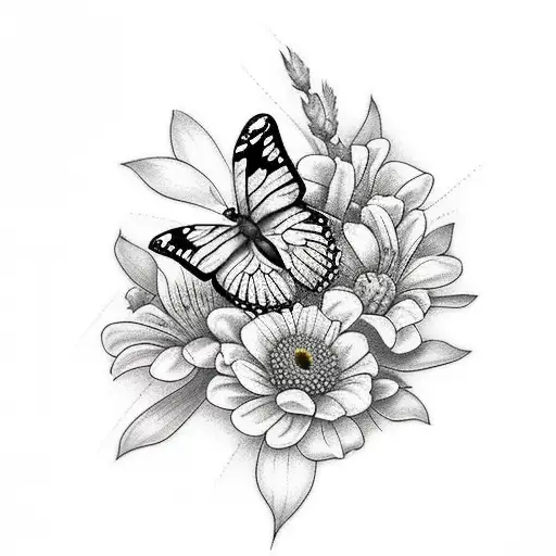 Butterfly With A Bird And Flowers