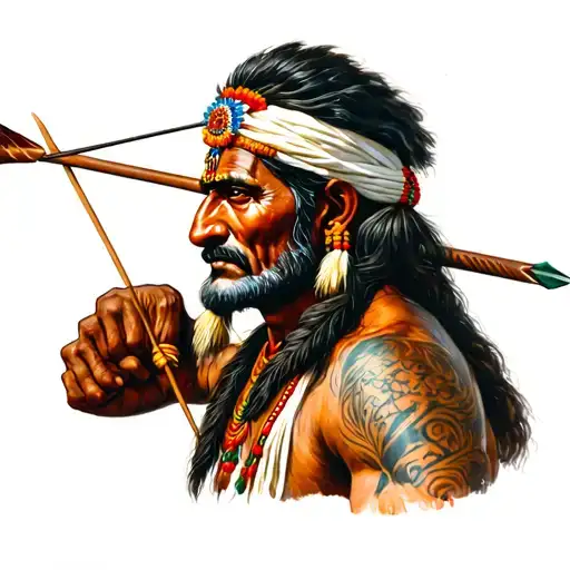 Indian Man Bow And Arrow Going