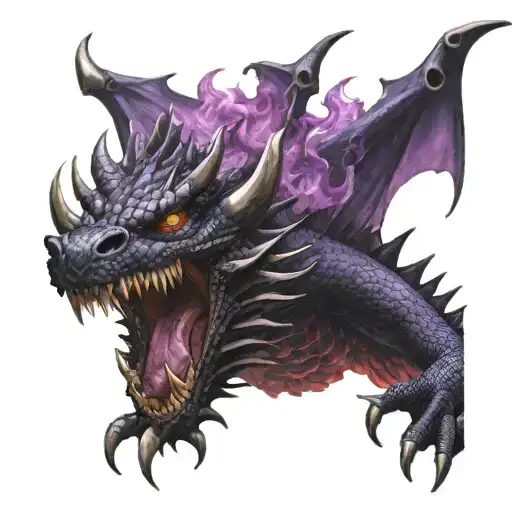 Black Dragon Emerging From Purple Fire Coming