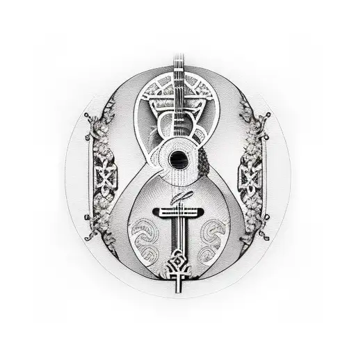 Acoustic Guitar With A Catholic Style Rosary