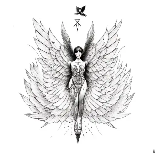 Fallen Angel With Birds Around It And Lightening