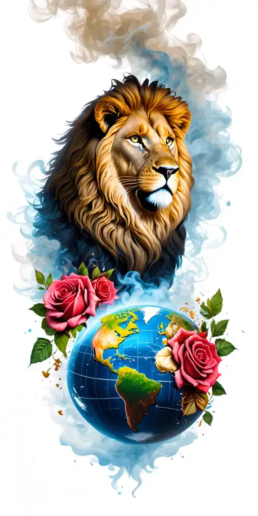 Lion And Roses And A Globe With Smoke Around