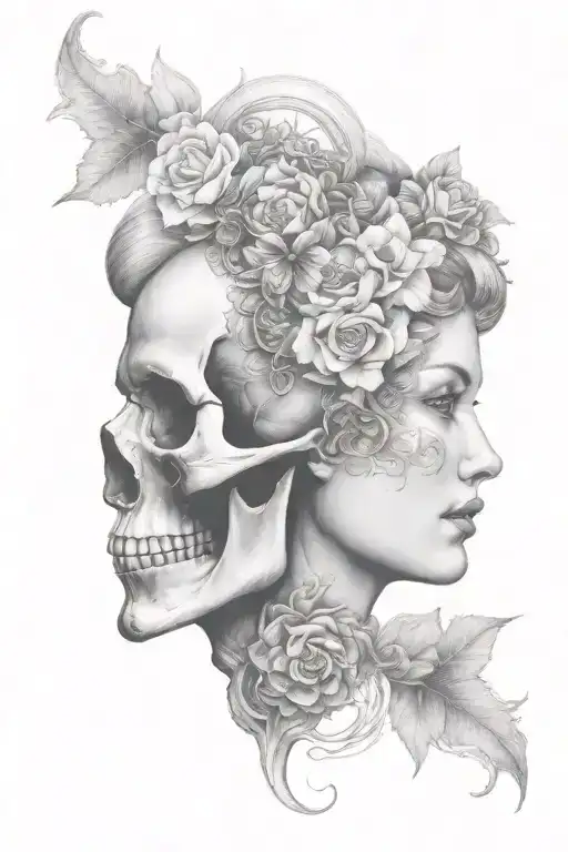 Janus Head Profile Skull And Lady