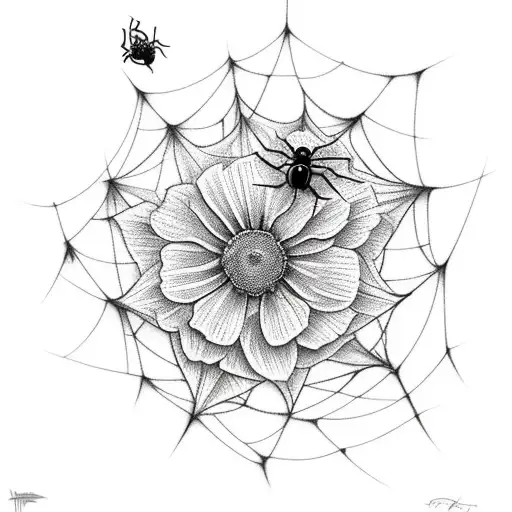Flowers Surrounding A Web With A Spider On The Web
