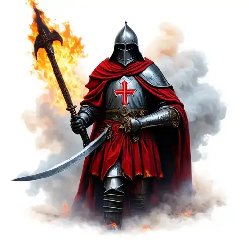 Knights Templar On A Battleground Death Smoke Fire Bodies