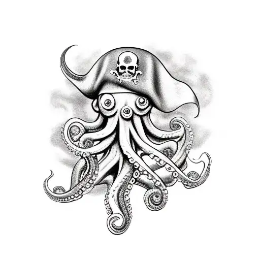 Octopus With Old Pirate Ship