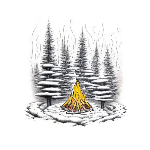 Forest With A Campfire In The Night