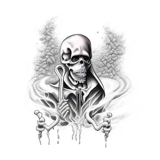 Grim Reaper Drinking Coffee